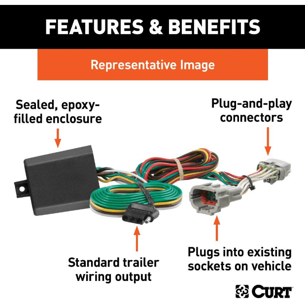 CURT (56462): Custom Wiring Harness, Four-Way Flat Output, for 2021 Ford Bronco Sport