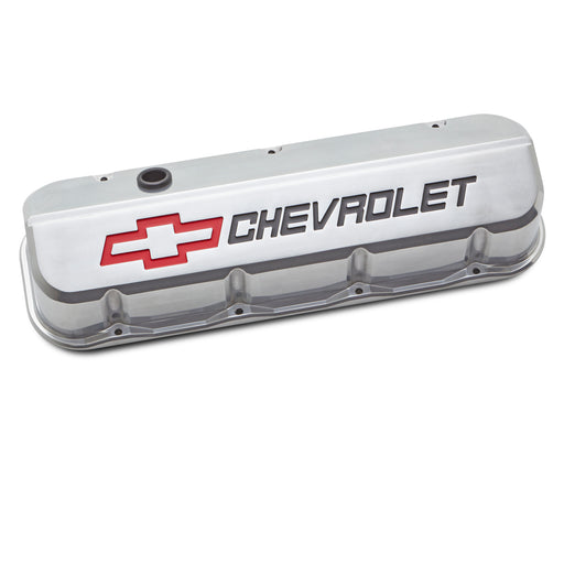 Proform 141-875 Engine Valve Covers; Tall; Die-Cast; BB Chevy; Polished w Red/Blk Chevy Logo - Truck Part Superstore
