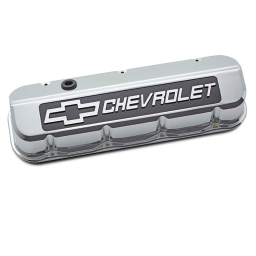 Proform 141-879 Engine Valve Covers; Tall; Die-Cast; BB Chevy; Chrome w/ Blackfield Chevy Logo - Truck Part Superstore