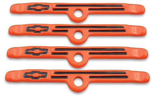 Proform 141-782 Engine Valve Cover Holdown Clamps; Orange with Black Bowtie Logo; SB Chevy; 4 Pc - Truck Part Superstore