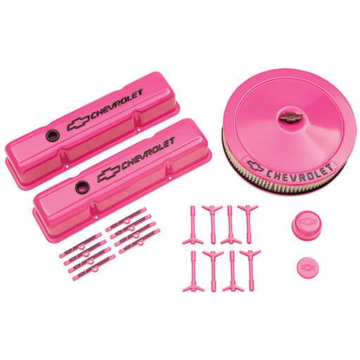 ProForm 141-775 Chevy Small Block Engine Dress-up Kit Pink with Black Bowtie Emblems Proform - Truck Part Superstore