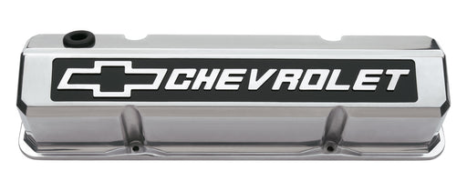 Proform 141-920 Valve Covers; Slant-Edge Tall; Die Cast; Polished w/Raised Bowtie Logo; SB Chevy - Truck Part Superstore