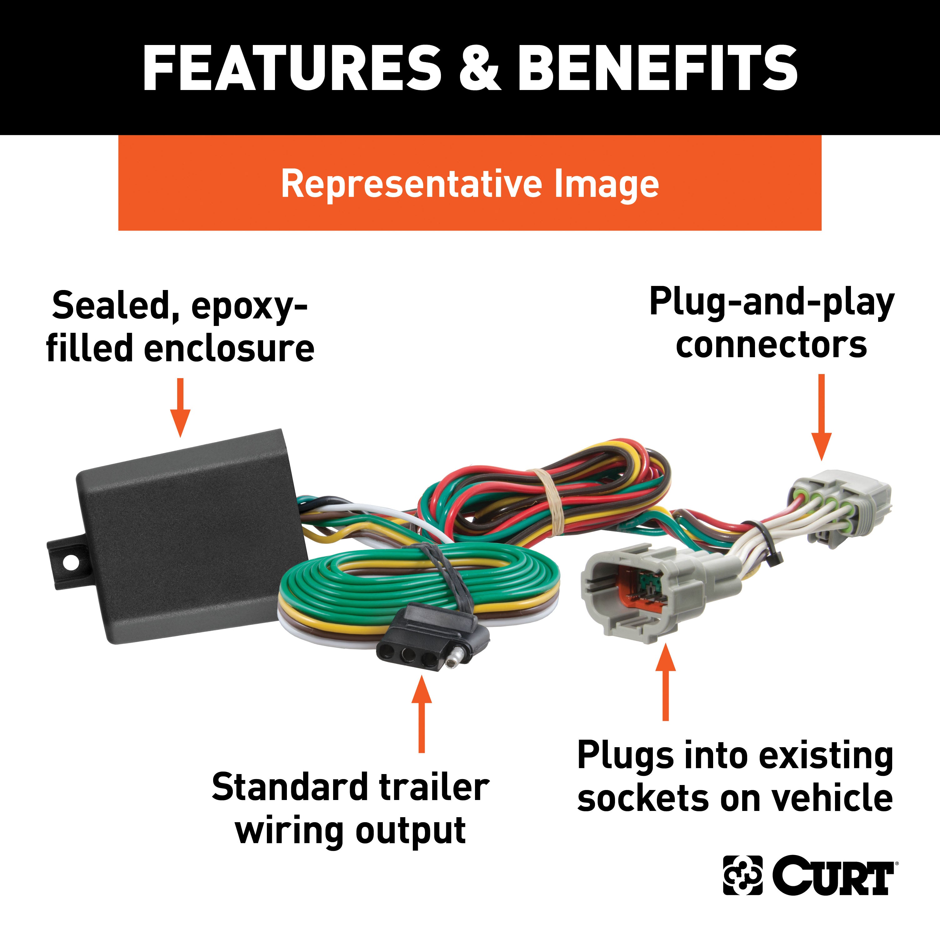 CURT 56420 Custom Wiring Harness; 4-Way Flat; Select Hyundai; Kia