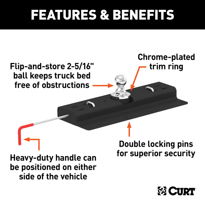 CURT 60615 Double Lock Gooseneck Hitch; 2-5/16in. Ball; 30K (Brackets Required) - Truck Part Superstore