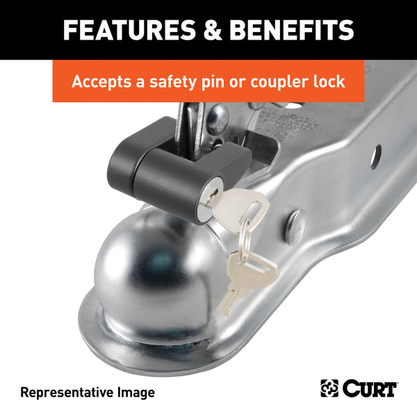 CURT 25100 2in. Straight-Tongue Coupler with Posi-Lock (3in. Channel; 5;000 lbs; Zinc) - Truck Part Superstore