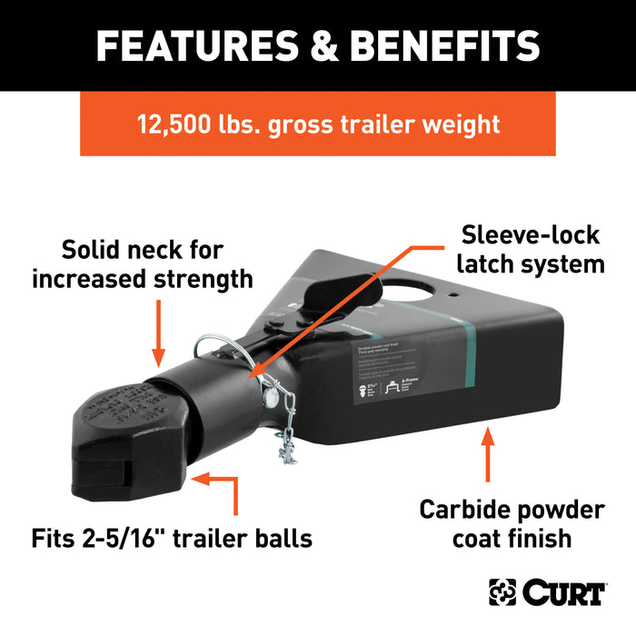 CURT 25227 CURT 25227 Black A-Frame Trailer Coupler; 2-5/16-Inch Hitch Ball; 12;500 lbs - Truck Part Superstore