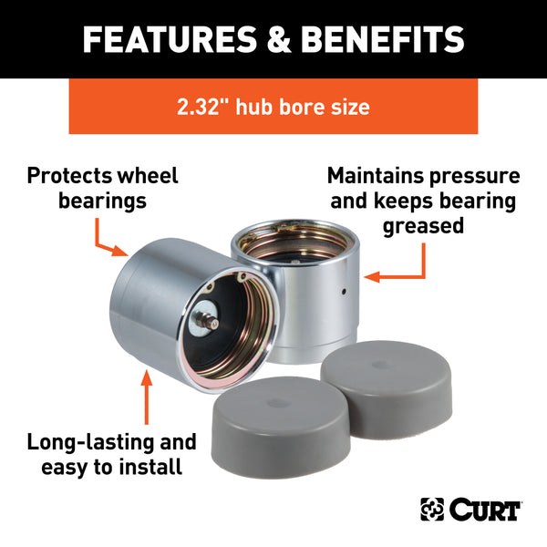 CURT 22232 CURT 22232 2.32-Inch Trailer Wheel Bearing Protectors and Dust Covers; 2-Pack - Truck Part Superstore