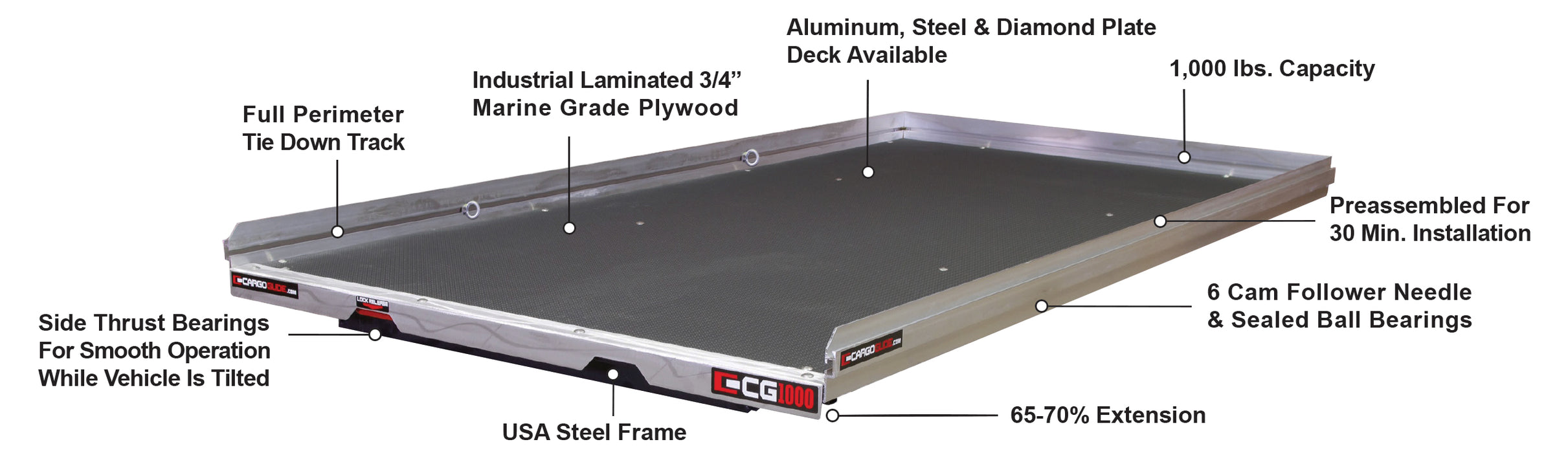 CargoGlide CG1000-9548 CargoGlide CG1000 Sliding Truck Bed Tray- 1000 lb Capacity - Truck Part Superstore