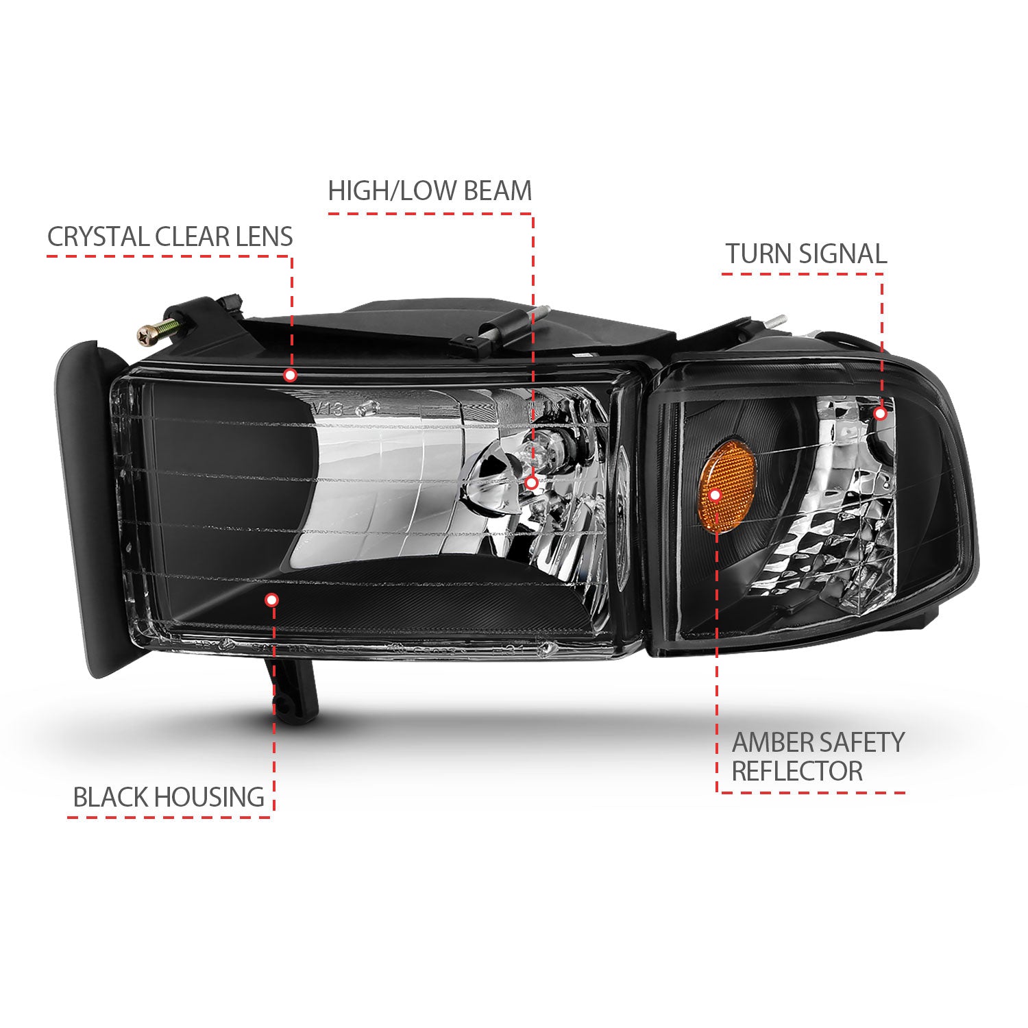 Anzo USA 111067 Crystal Headlight Set; Clear Lens; Black Housing; Pair; - Truck Part Superstore