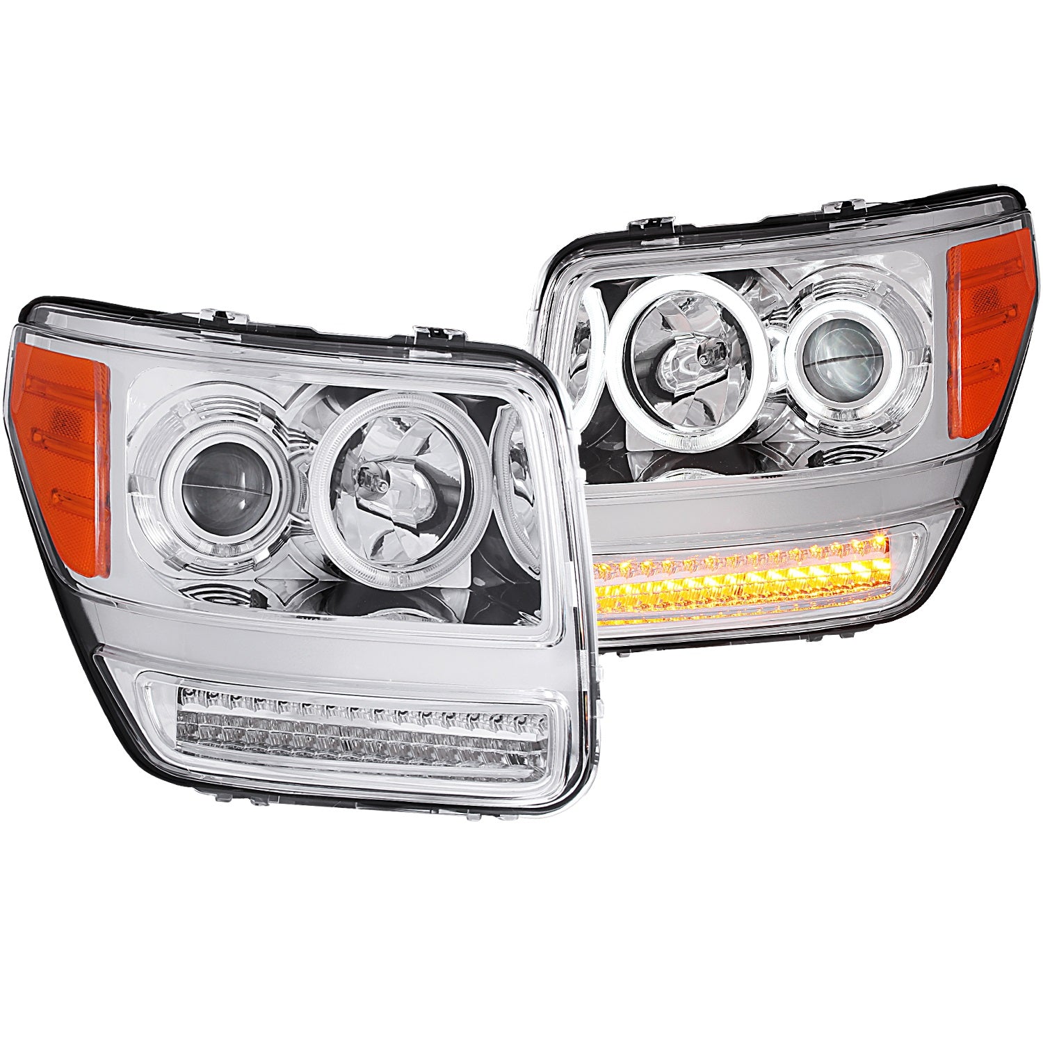 Anzo USA 111144 Projector Headlight Set w/Halo; Clear Lens; Chrome Housing; G2; Pair; CCFL; - Truck Part Superstore