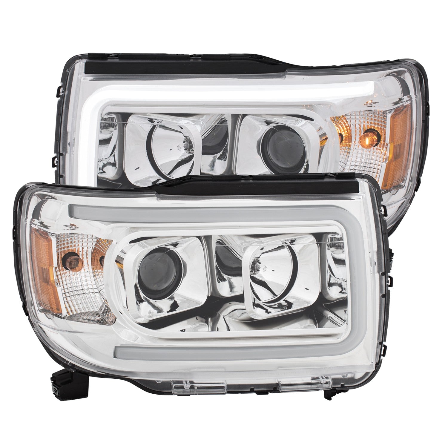 Anzo USA 111382 Projector Headlight Set; Plank Style; Clear Lens; Chrome Housing; Amber; Pair; - Truck Part Superstore