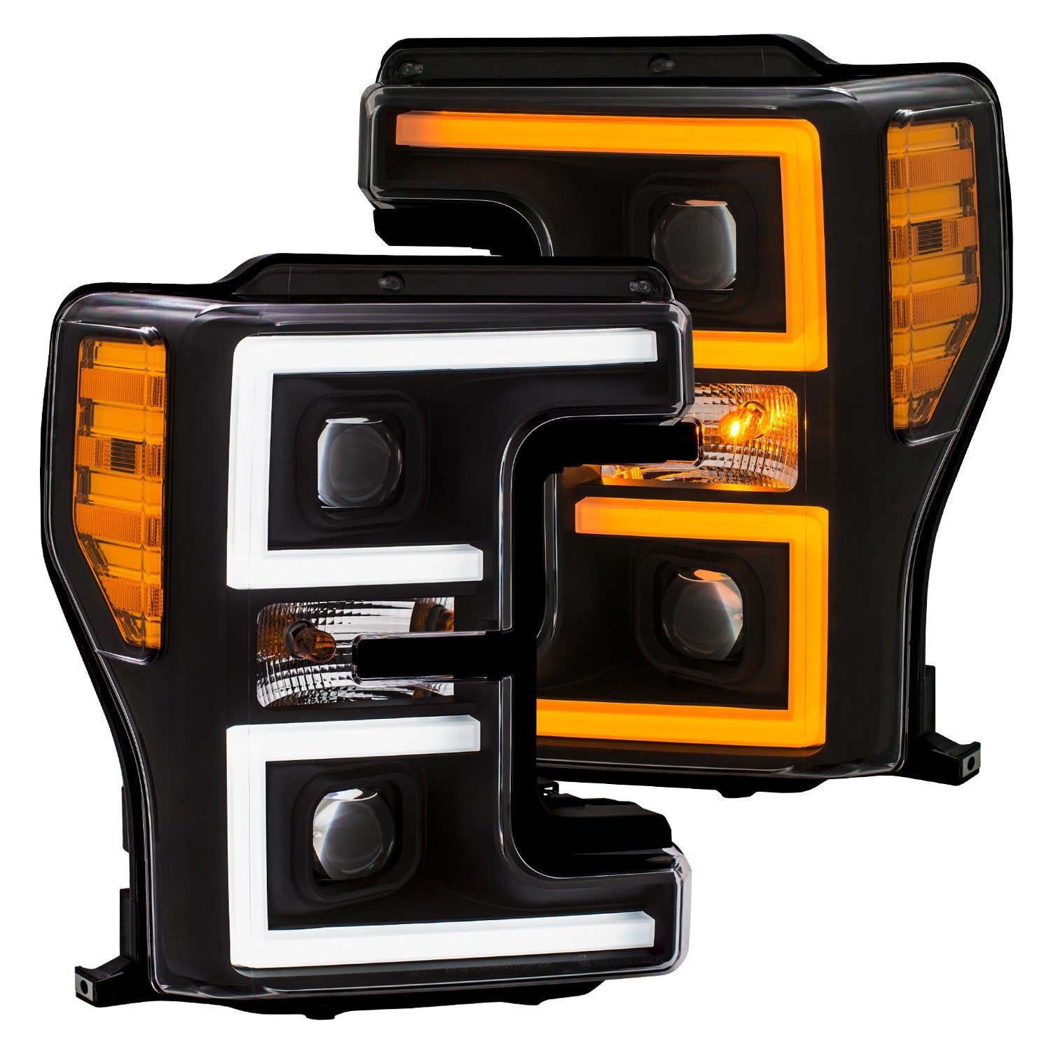 Anzo USA 111388 Projector Headlight Set; w/Plank Style Switchback; Black w/Amber; - Truck Part Superstore