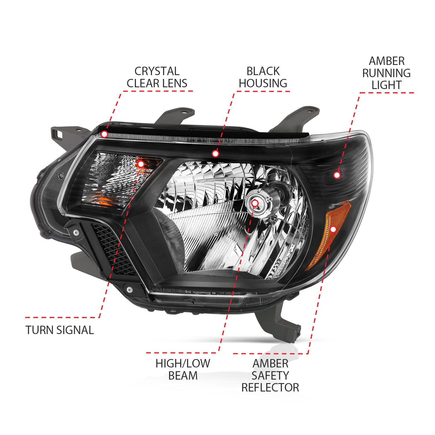 Anzo USA 111395 Crystal Headlight Set; Clear Lens; Black Housing; White/Amber; - Truck Part Superstore