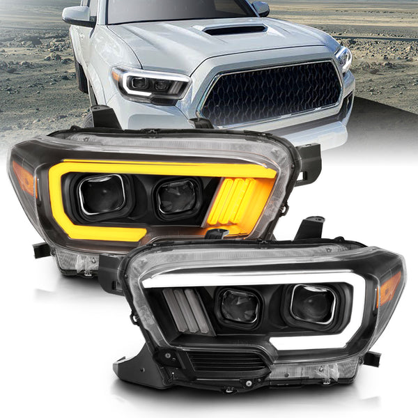 Anzo USA 111396 Projector Headlight Set; w/Plank Style Switchback; Black w/Amber; - Truck Part Superstore