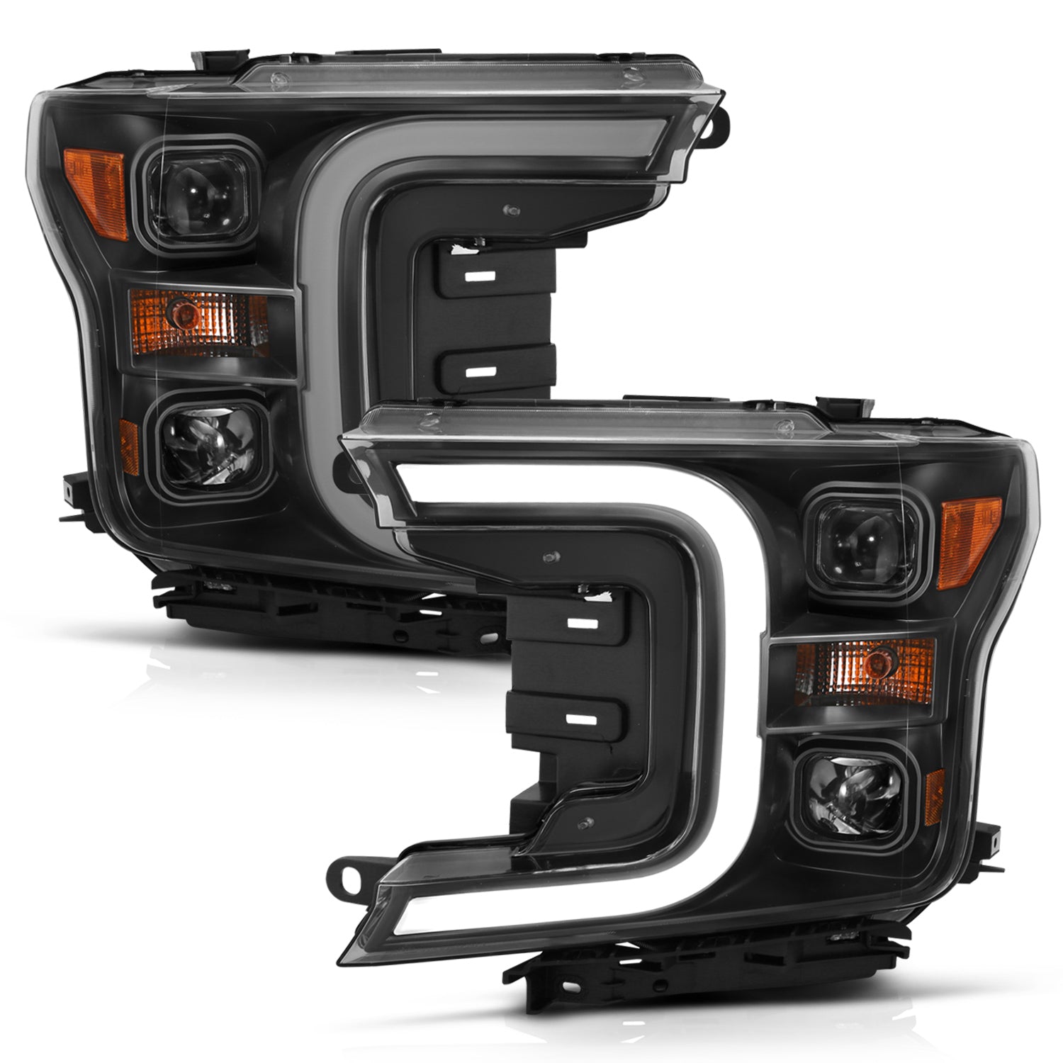 Anzo USA 111398 Projector Headlight Set; w/Plank Style Switchback; Black w/Amber; Pair; - Truck Part Superstore