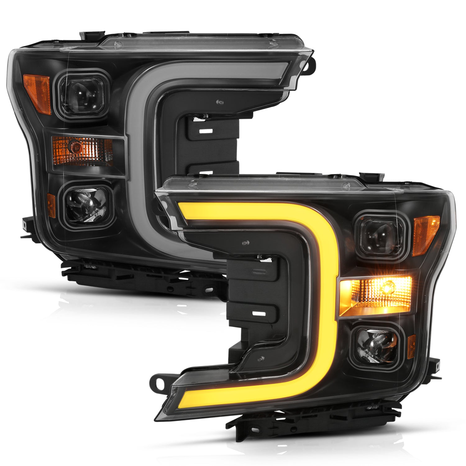 Anzo USA 111398 Projector Headlight Set; w/Plank Style Switchback; Black w/Amber; Pair; - Truck Part Superstore