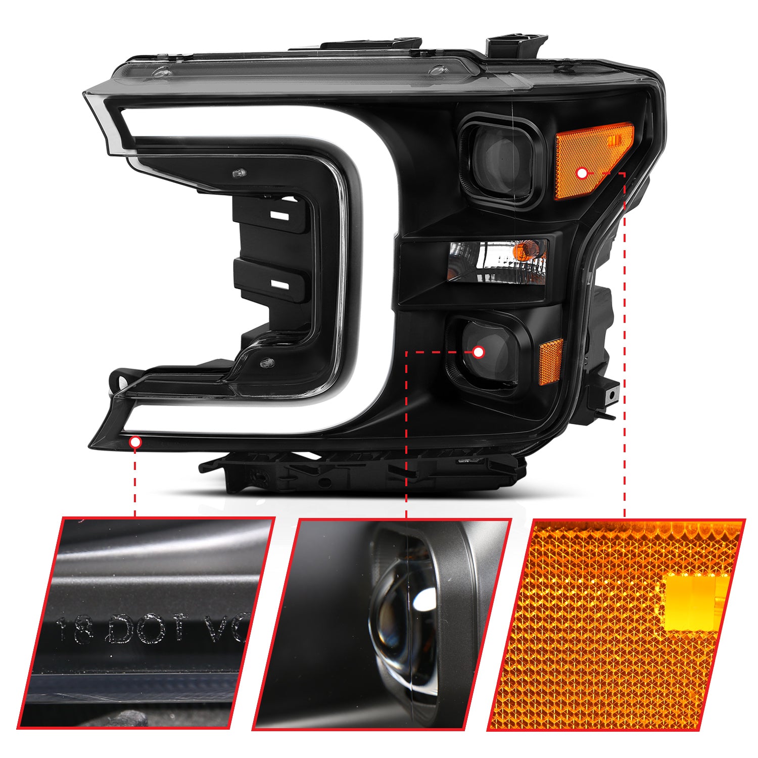 Anzo USA 111400 Projector Headlight Set; w/Plank Style Switchback; Black w/Amber; LED; - Truck Part Superstore