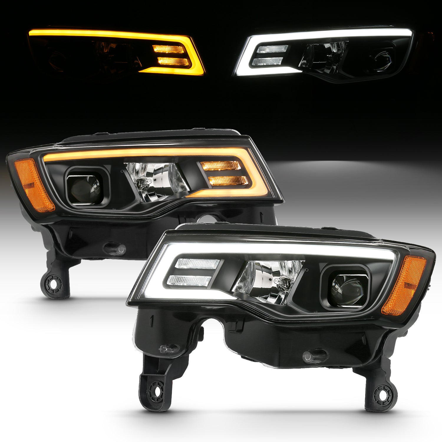Anzo USA 111418 Projector Headlight Set; w/Plank Style Switchback; Black w/Amber; Pair; - Truck Part Superstore