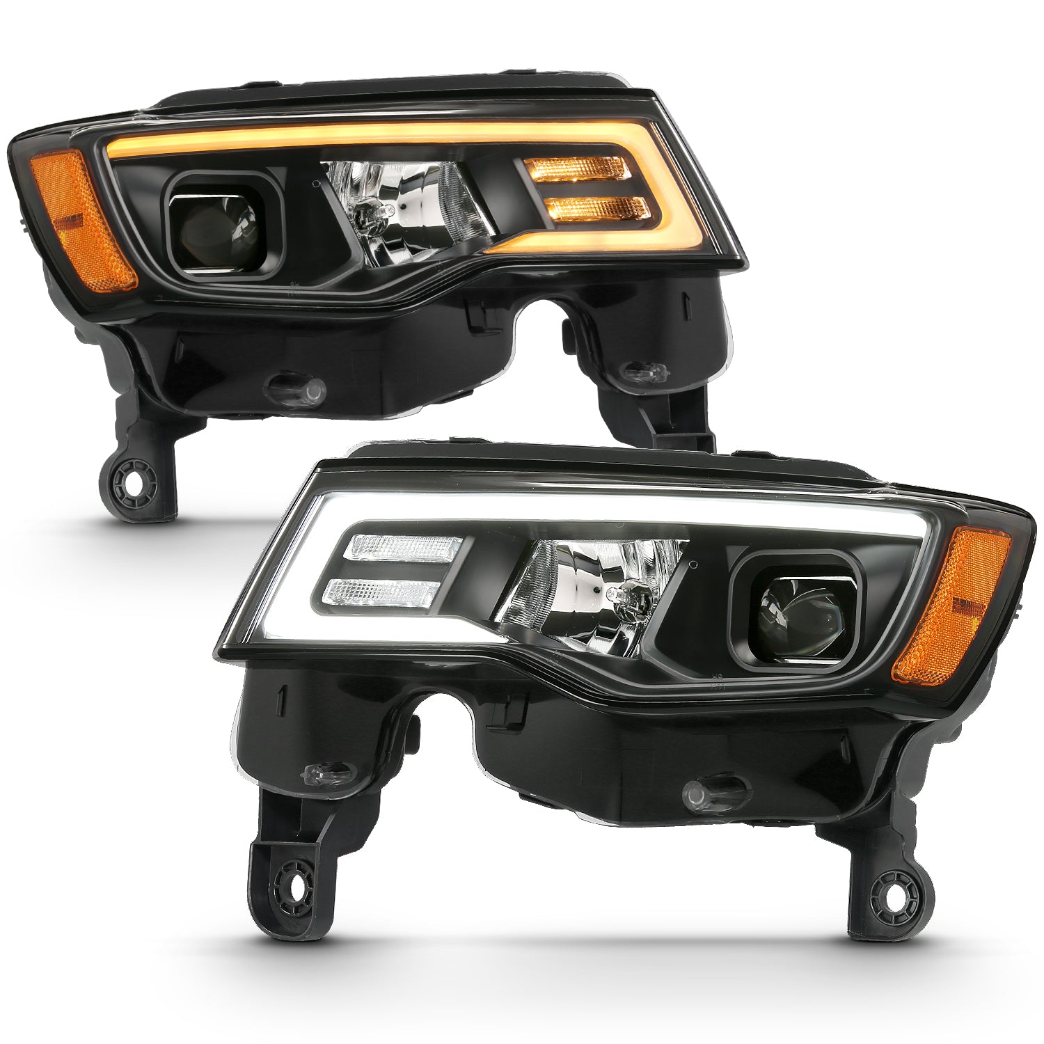 Anzo USA 111418 Projector Headlight Set; w/Plank Style Switchback; Black w/Amber; Pair; - Truck Part Superstore