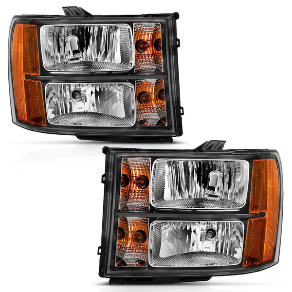 Anzo USA 111430 Crystal Headlight Set; Clear Lens; Black w/Amber Housing; Pair; - Truck Part Superstore