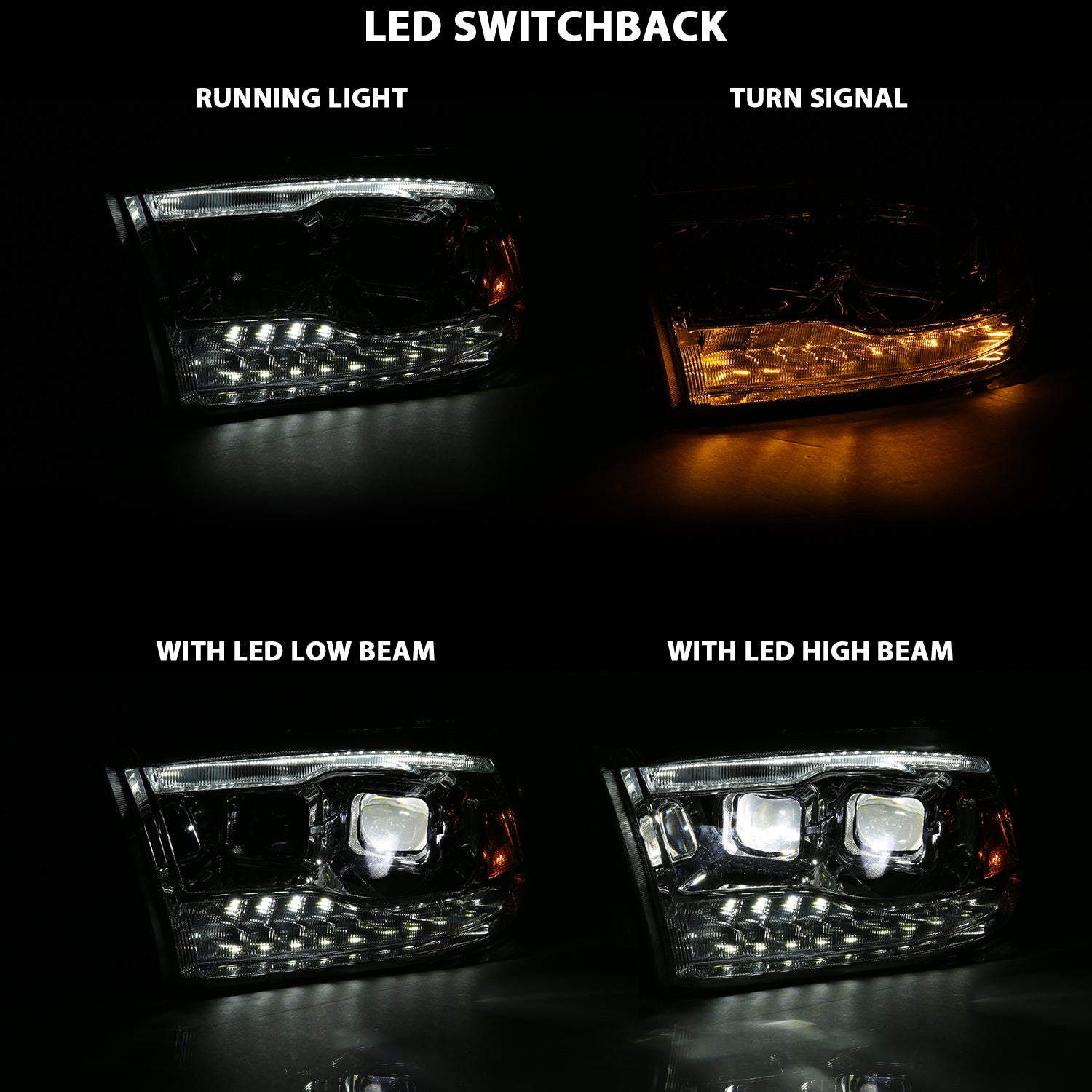 Anzo USA 111465 LED Projector Headlight; w/Plank Style Switchback; Chrome w/Amber; Pair; - Truck Part Superstore