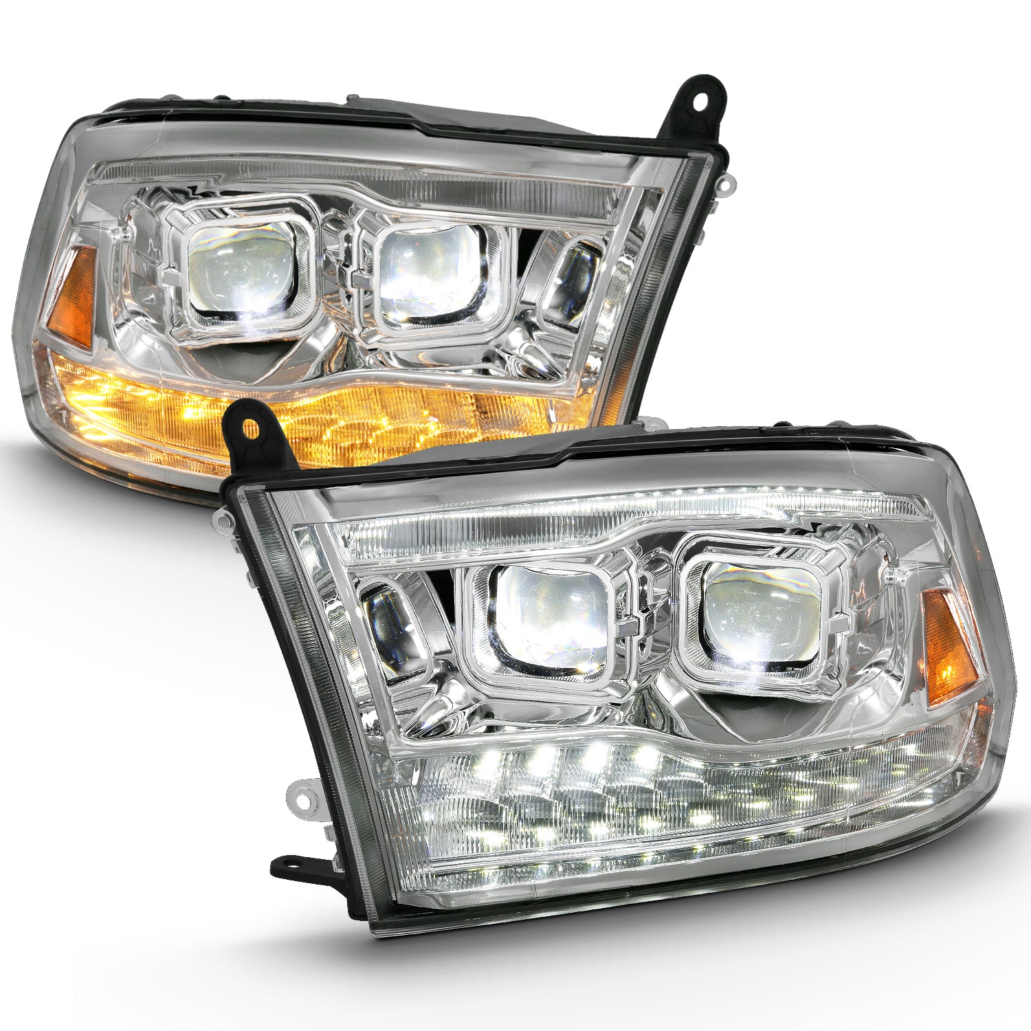 Anzo USA 111465 LED Projector Headlight; w/Plank Style Switchback; Chrome w/Amber; Pair; - Truck Part Superstore