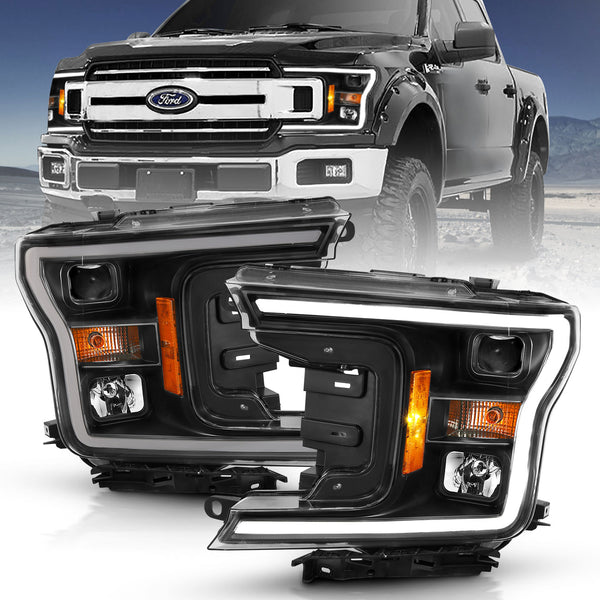 Anzo USA 111467 Projector Headlight Set w/Halo; w/Plank Style; Black w/Amber; Pair; - Truck Part Superstore