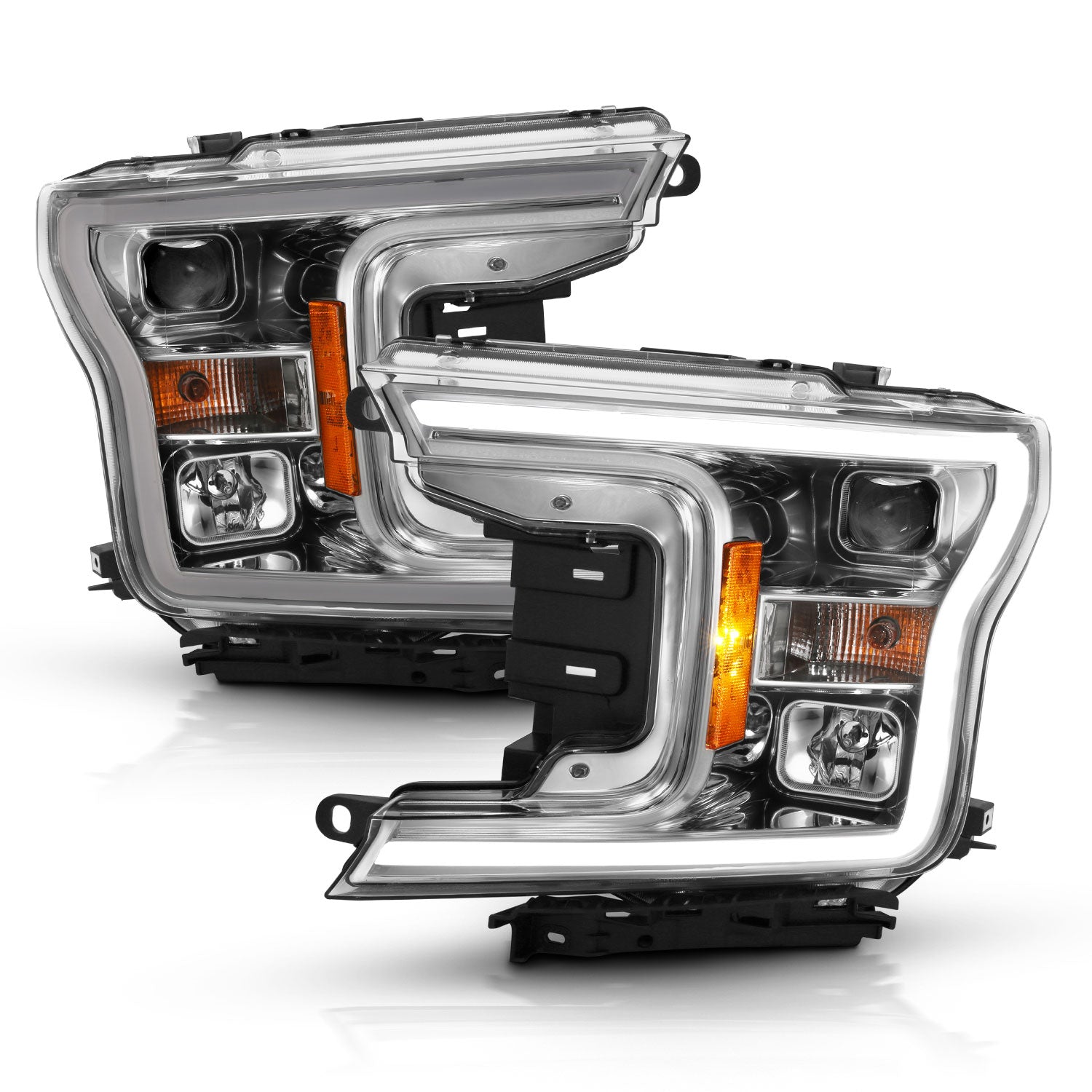 Anzo USA 111468 Projector Headlight Set w/Halo; w/Plank Style; Chrome w/Amber; Pair; - Truck Part Superstore