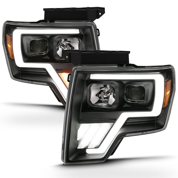 Anzo USA 111469 Projector Headlight Set w/Halo; w/Switchback; G4; Black w/Amber; Pair; - Truck Part Superstore