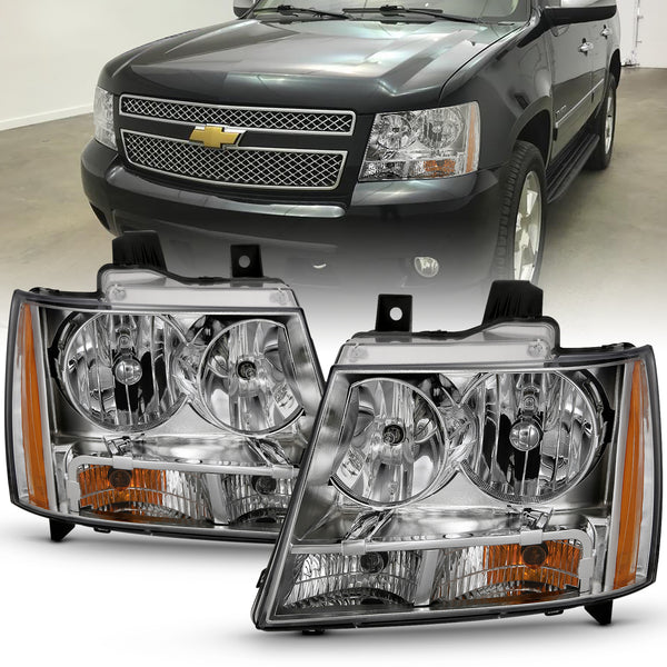 Anzo USA 111475 Crystal Headlight Set; Clear Lens; Chrome w/Amber Housing; Pair; - Truck Part Superstore