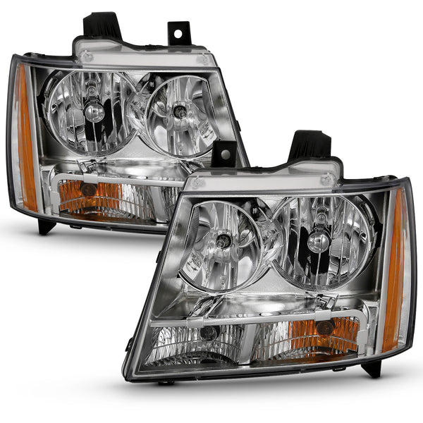 Anzo USA 111475 Crystal Headlight Set; Clear Lens; Chrome w/Amber Housing; Pair; - Truck Part Superstore
