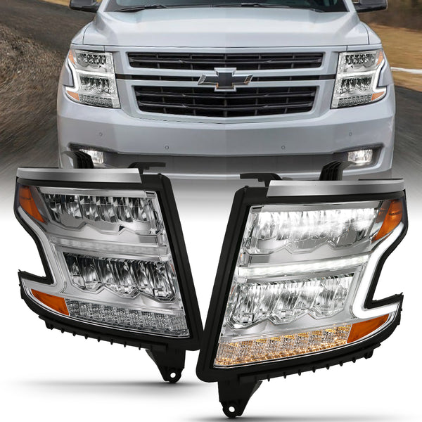 Anzo USA 111479 LED Crystal Headlight; w/Plank Style; Chrome Clear w/Sequential Amber; Pair; - Truck Part Superstore