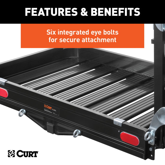 CURT 18112 50in. x 30in. Black Aluminum Hitch Cargo Carrier with Ramp (Folding 2in. Shank) - Truck Part Superstore