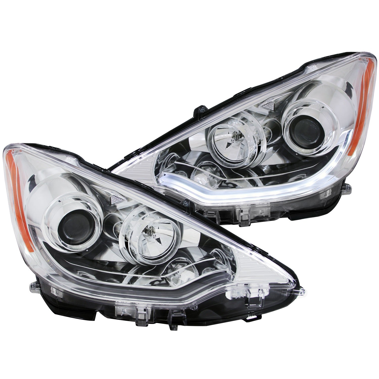 ANZO USA 121473 Projector Headlight Set; Clear Lens; Chrome Housing; Pair; w/Plank Style Design; - Truck Part Superstore