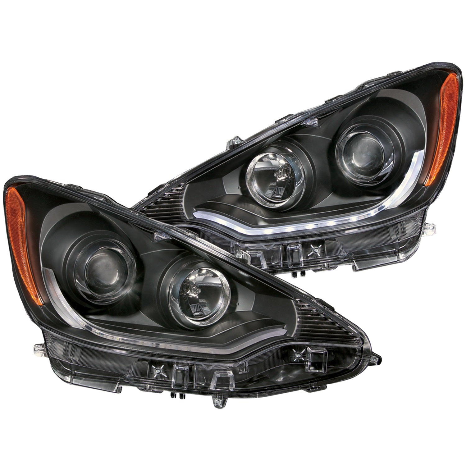 ANZO USA 121474 Projector Headlight Set; Clear Lens; Black Housing; Pair; w/Plank Style Design; - Truck Part Superstore