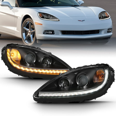 Anzo USA 121553 Projector Headlight Set w/Halo; w/Plank Style Switchback; Black w/Amber; Pair; - Truck Part Superstore