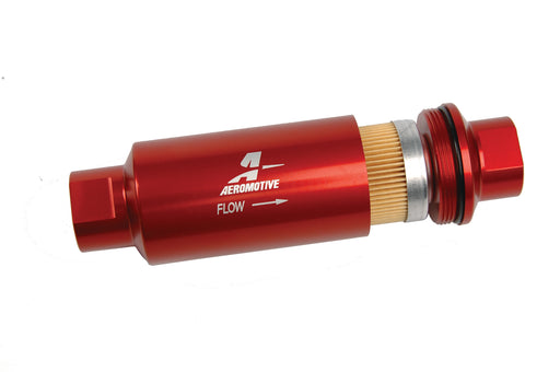 Aeromotive Fuel System 12301 Filter, In-Line, 10-m Fabric Element, ORB-10 Port, Bright-Dip Red, 2" OD. - Truck Part Superstore