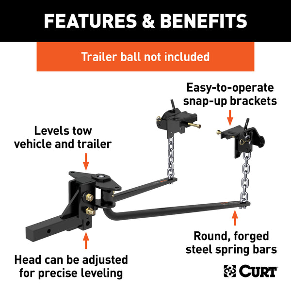 CURT 17051 Round Bar Weight Distribution Hitch with Integrated Lubrication (6-8K) - Truck Part Superstore