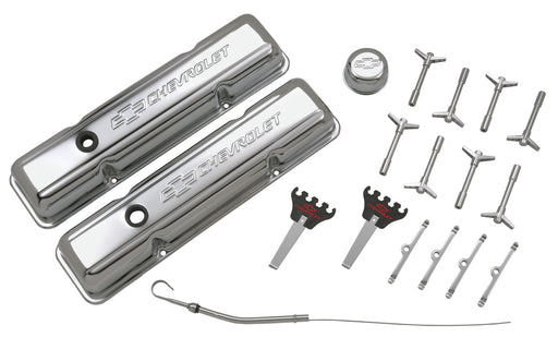 Chevrolet Performance Parts 141-002 Engine Dress-Up Kit Chrome with Stamped Chevy Logo Fits SB Block Chevy Engines Stock Chrome Chevrolet Performance Parts - Truck Part Superstore