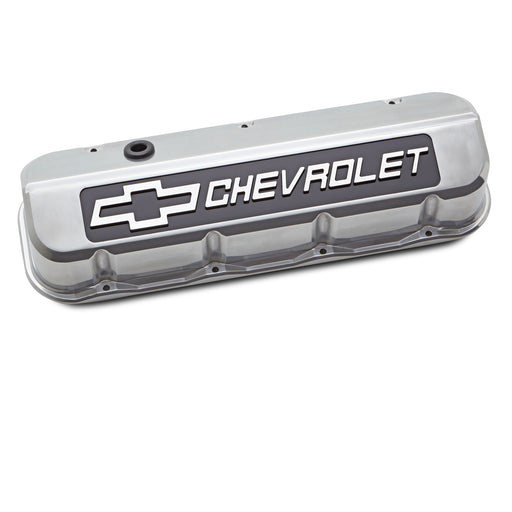 Proform 141-878 Engine Valve Covers; Tall; Die-Cast; BB Chevy; Polished w/ Blackfield Chevy Logo - Truck Part Superstore