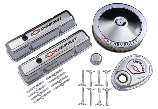 Chevrolet Performance Parts 141-900 Engine Dress-Up Kit Chrome w/Red Chevy Logo Fits SB Block Chevy Engines Tall Chrome Chevrolet Performance Parts - Truck Part Superstore