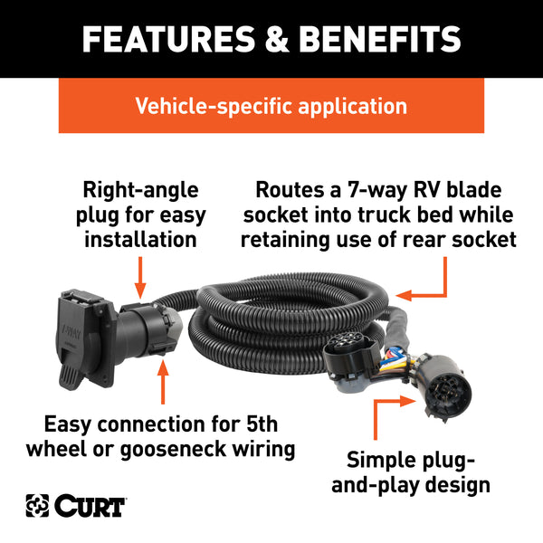 CURT 56070010 7ft. Custom Wiring Extension Harnesses (Adds 7-Way RV Blade to Truck Bed; 10-Pac - Truck Part Superstore