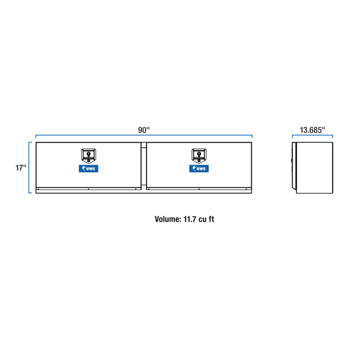UWS TBTS-90 Bright Aluminum 90in. Double-Door Topside Truck Tool Box - Truck Part Superstore