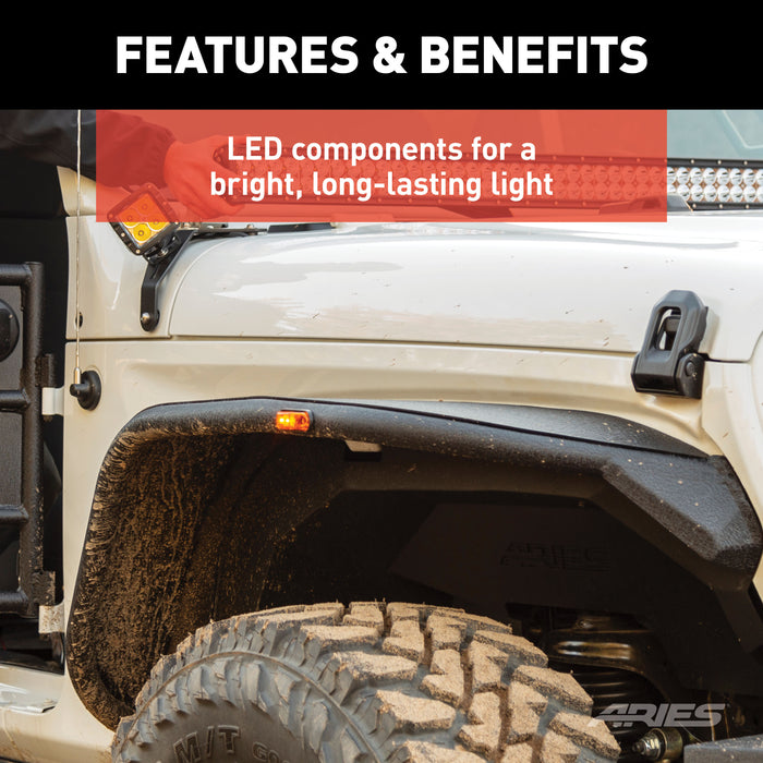 ARIES 1500240 ARIES 1500240 Jeep Fender Flare LED Side Marker Lights; DOT-Approved - Truck Part Superstore