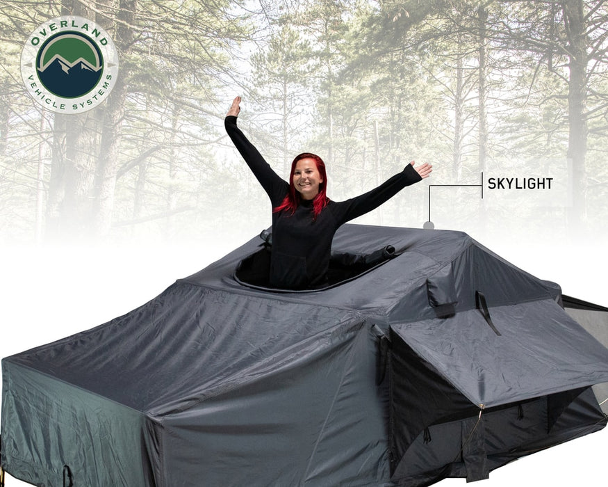 Overland Vehicle Systems 18129936 Roof Top Tent 2 Person Extended Roof Top Tent Dark Gray Base With Green Rain Fly With Bonus Pack Nomadic Overland Vehicle Systems - Truck Part Superstore