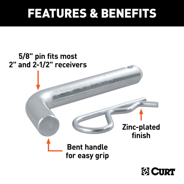 CURT 21581 5/8in. Hitch Pin (2in. or 2-1/2in. Receiver; Zinc; Packaged) - Truck Part Superstore