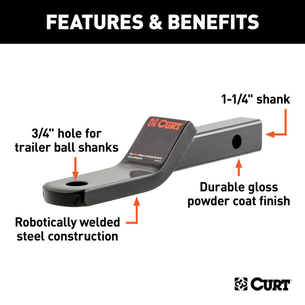 CURT 45503 Class 2 Ball Mount (1-1/4in. Shank; 3;500 lbs.; 1in. Drop; 7-13/16in. Long) - Truck Part Superstore