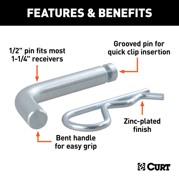 CURT 21404 1/2in. Hitch Pin with Groove (1-1/4in. Receiver; Zinc; Packaged) - Truck Part Superstore