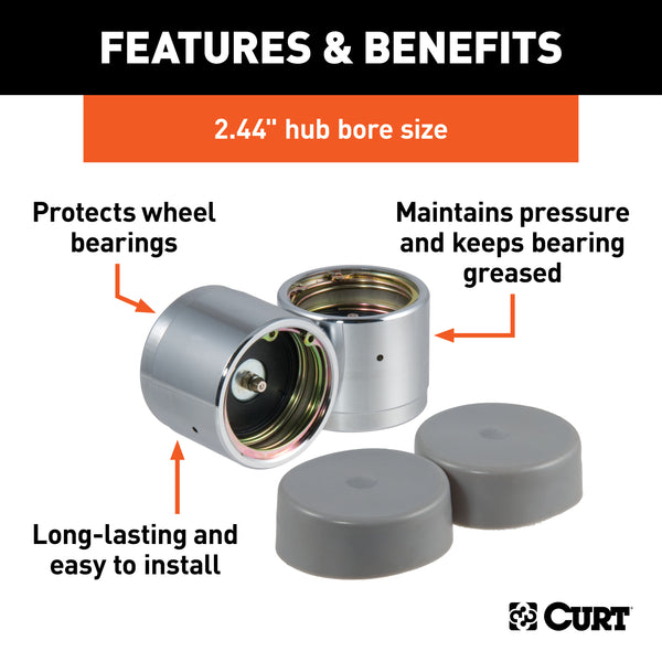 CURT 22244 CURT 22244 2.44-Inch Trailer Wheel Bearing Protectors and Dust Covers; 2-Pack - Truck Part Superstore