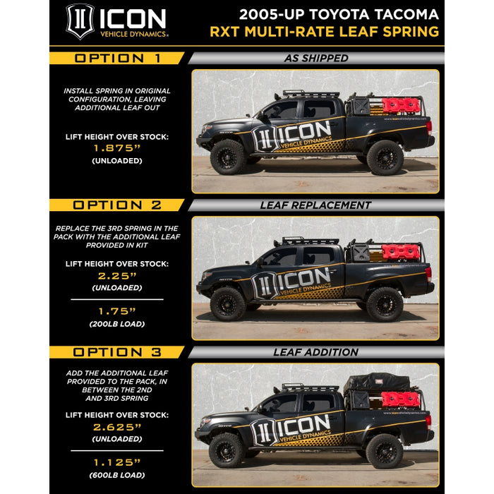 ICON Vehicle Dynamics 158505 05-UP TACOMA MULTI RATE RXT LEAF PACK W/ ADD IN LEAF - Truck Part Superstore